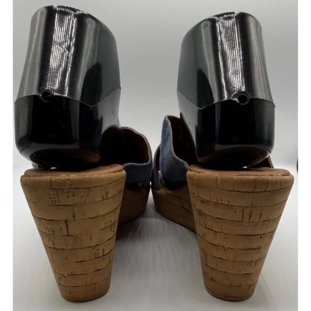 Mila Paoli Women Size 9 Blue Suede‎ Wedge Open Toe Sandals Platform Espadrille